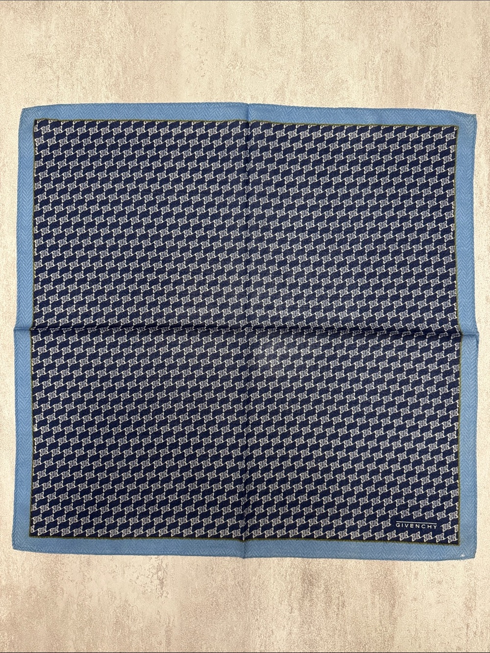 Givenchy Navy and Light Blue Logo cotton Pocket Square